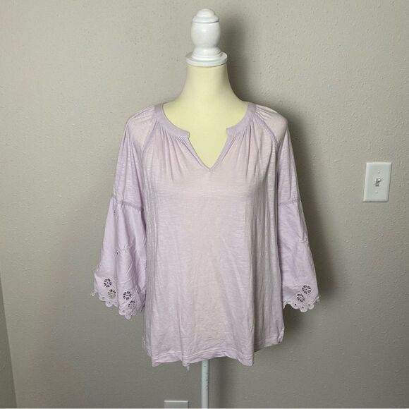 Caslon Lavender Floral Embroidered Eyelet Sleeve Blouse Women's Size Large - Picture 6 of 16